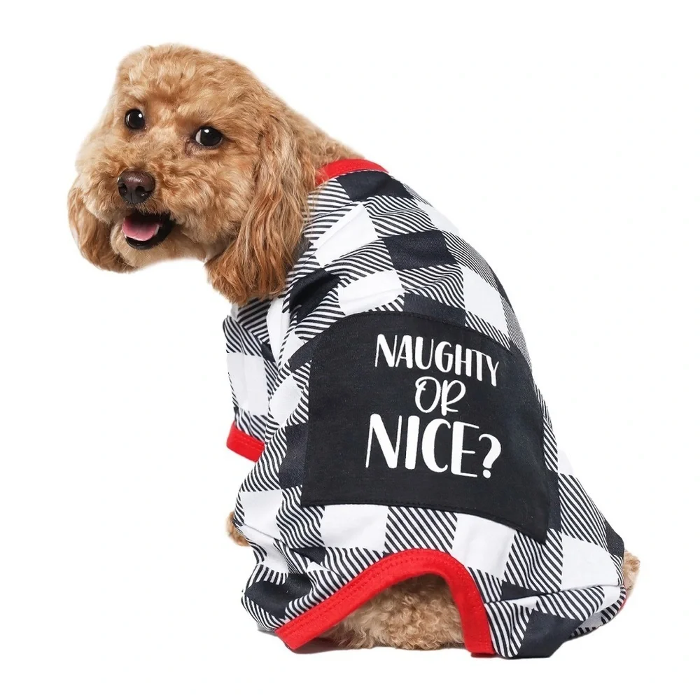 NWT vibrant dog life black and white plaid jersey pajamas Sz small Christmas